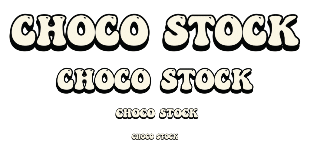 image de 4 déclinaisons de taille pour le logo de barre de chocolat des années 70s, CHOCO STOCK