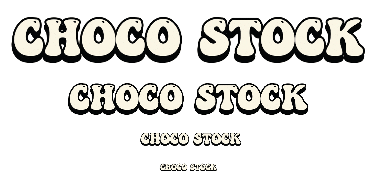 image de 4 déclinaisons de taille pour le logo de barre de chocolat des années 70s, CHOCO STOCK